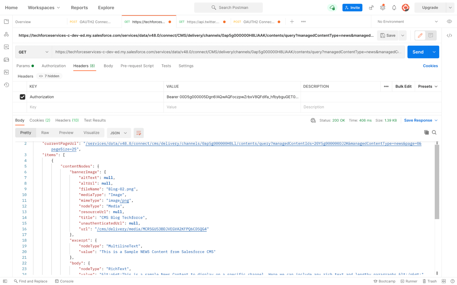 API CONNECTION WITH SALESFORCE CMS FROM POSTMAN/WORKBENCH FOR TESTING OUTPUT