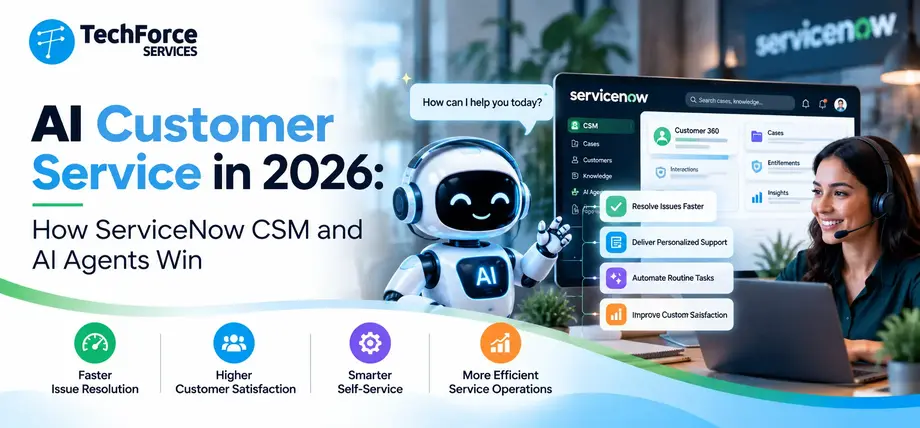 Customer chat handled by an AI agent and resolved as a case in ServiceNow CSM, illustrating AI customer service.